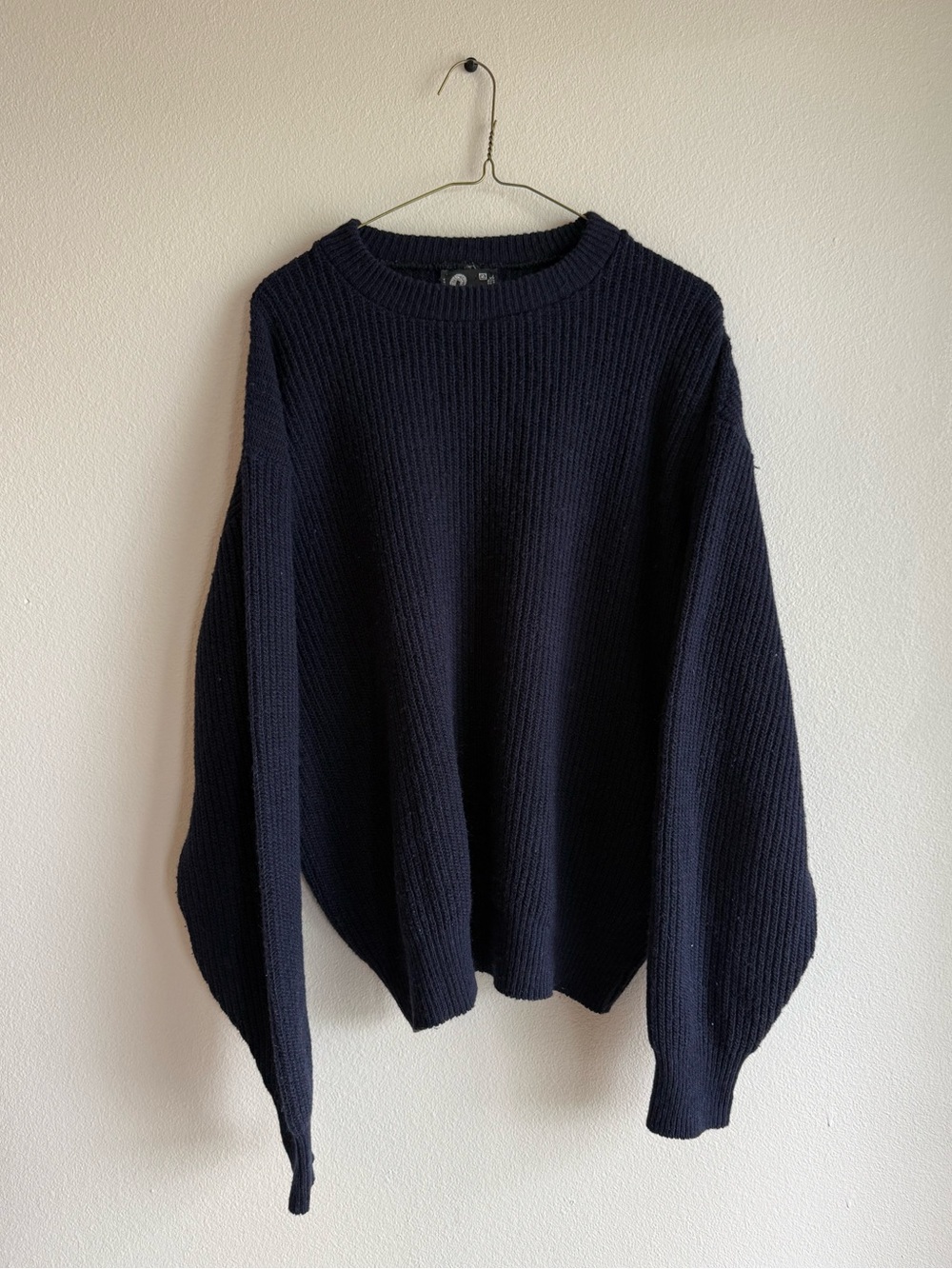 Navy Rib Knit Sweater - Classic Crewneck